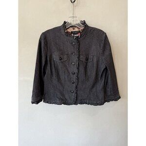 Vintage Sandro Blazer Women’s Black Gray Cropped Zip Front Jacket Petite Medium